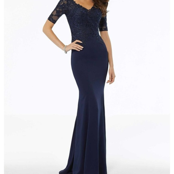 Mori Lee Dresses & Skirts - Mori Lee Navy Blue Long Sleeve Lace Bodice Mermaid Gown